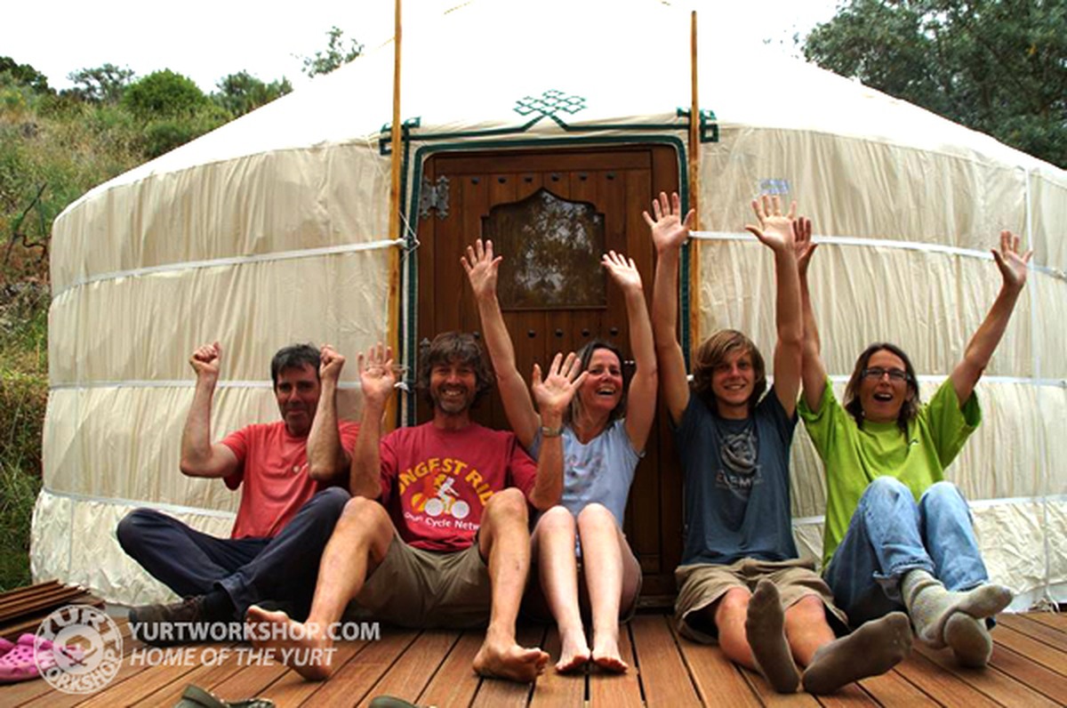 Carl and friends outside their Yurt Workshop yurt in Portugal