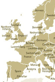 Map showing European destinations served by Yurt Workshop