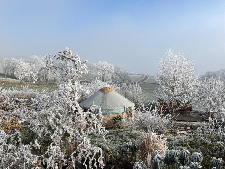 Insulated Yurt Workshop yurt in a frosty winter landscape